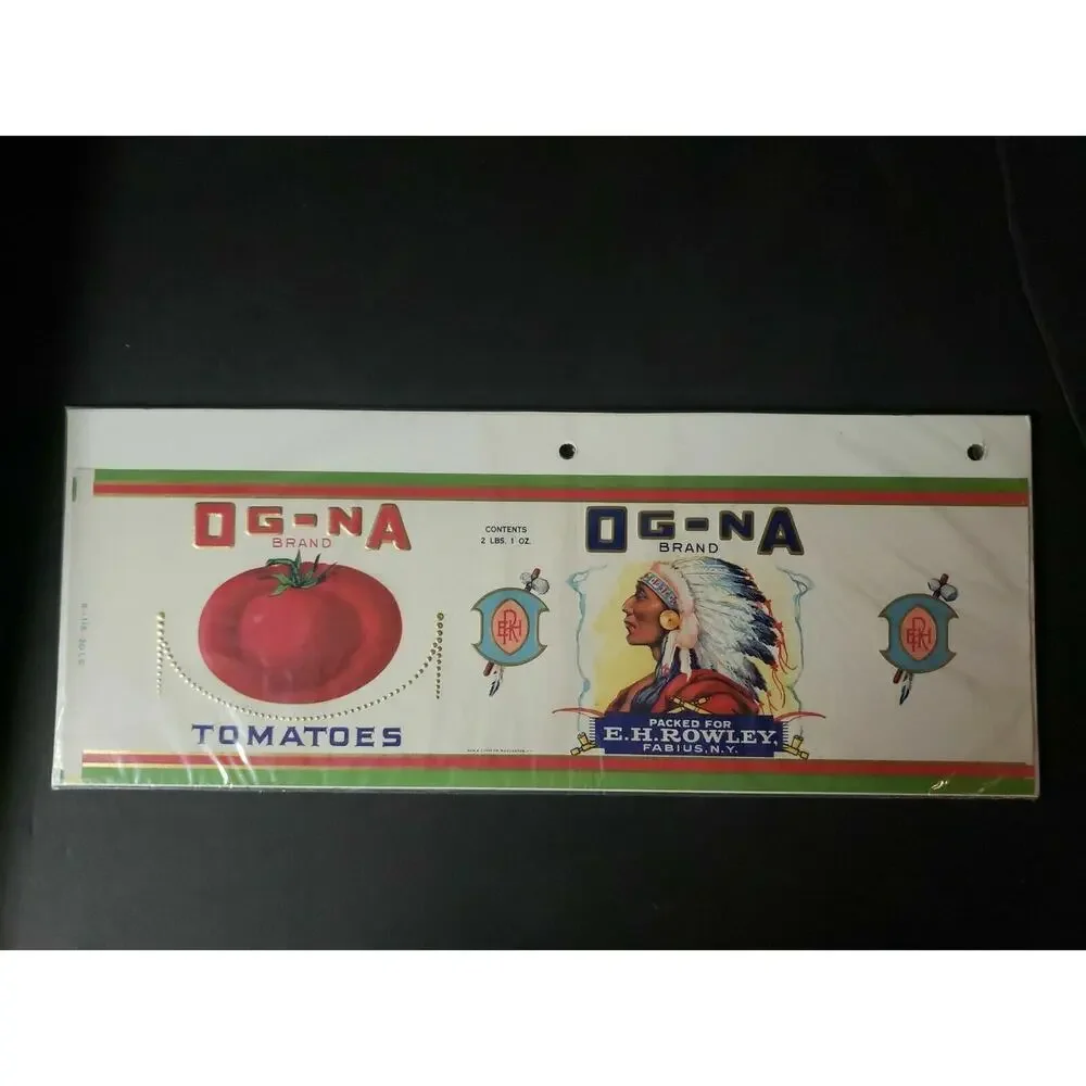 Vintage OG-NA Brand Tomatoes Beans E.H. Rowley Fabius, NY 1940s Can Label‎ Z2